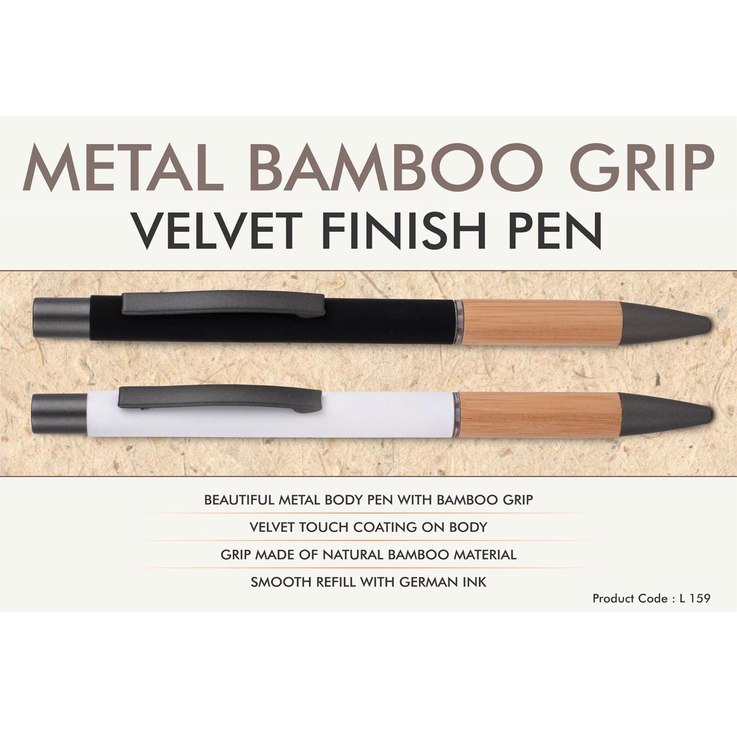 Metal Bamboo Grip Velvet finish pen - L 159