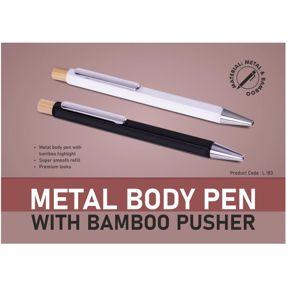 Power Plus - Metal Body Pen with Bamboo Pusher - L 183