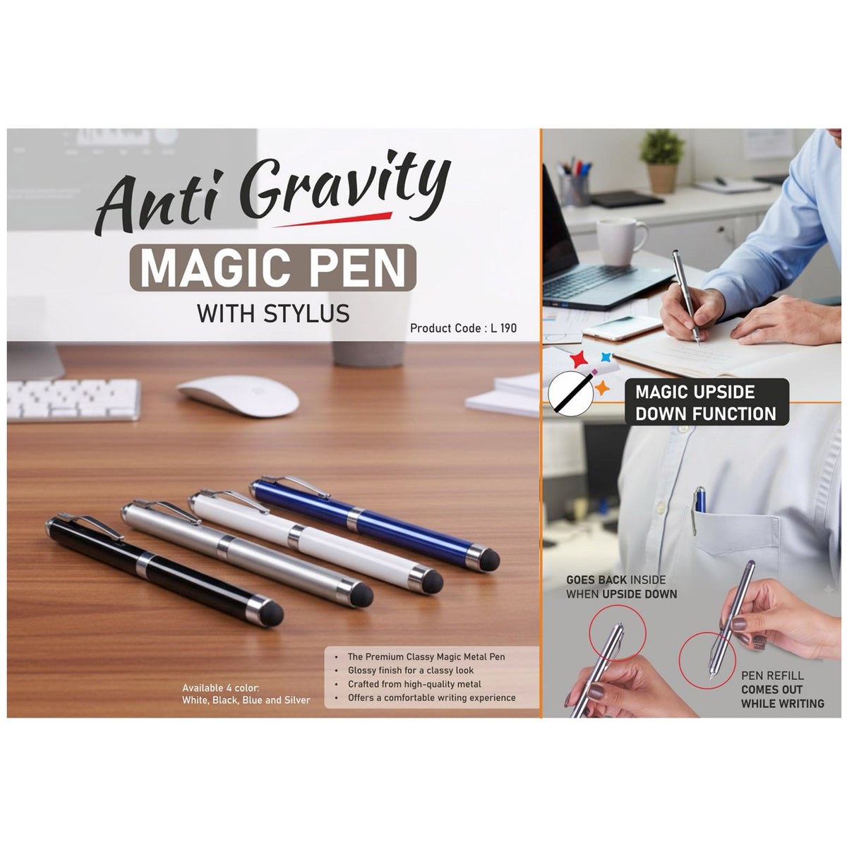 Power Plus - Anti Gravity Magic Metal Pen with Stylus - L 190
