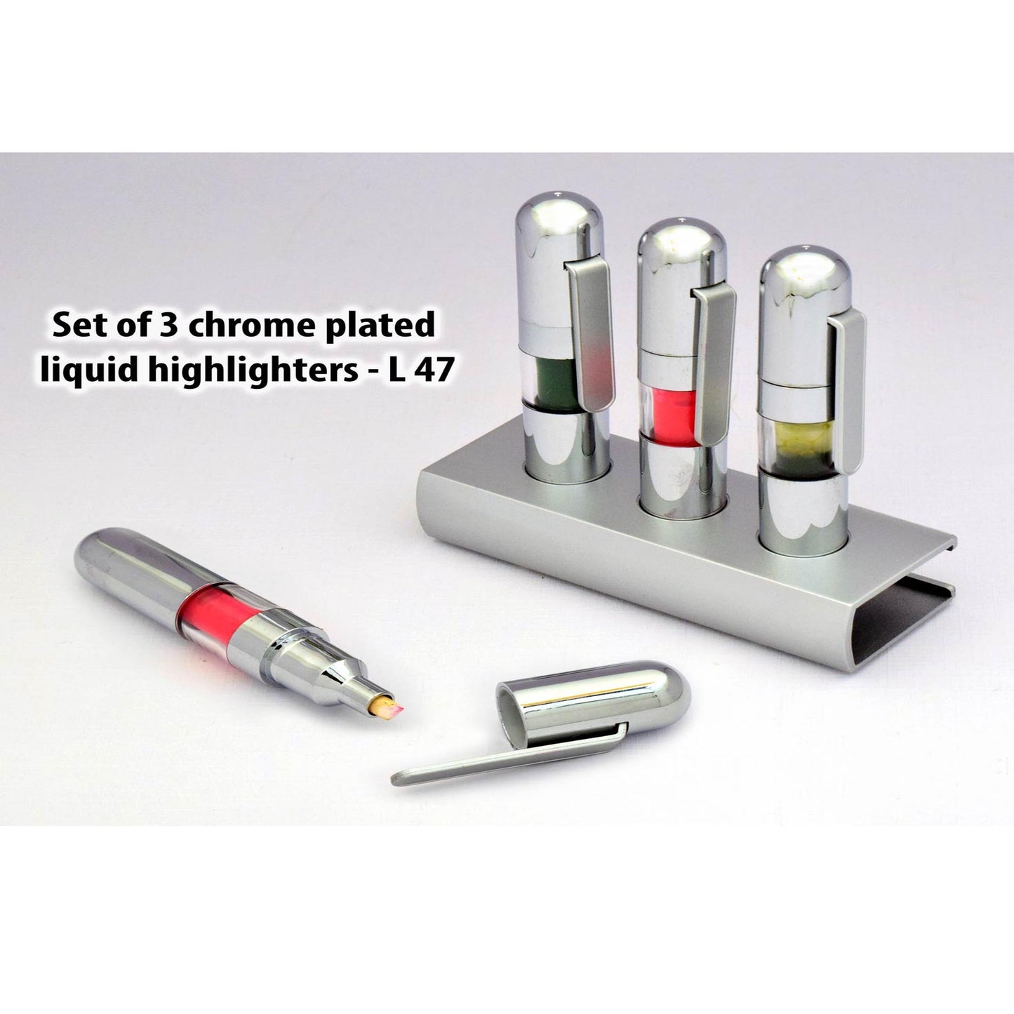 Set of 3 chrome plated liquid highlighters - L 47