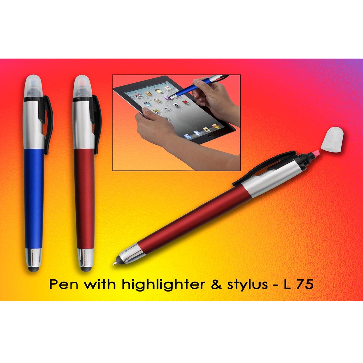 Pen with highlighter & stylus - L 75