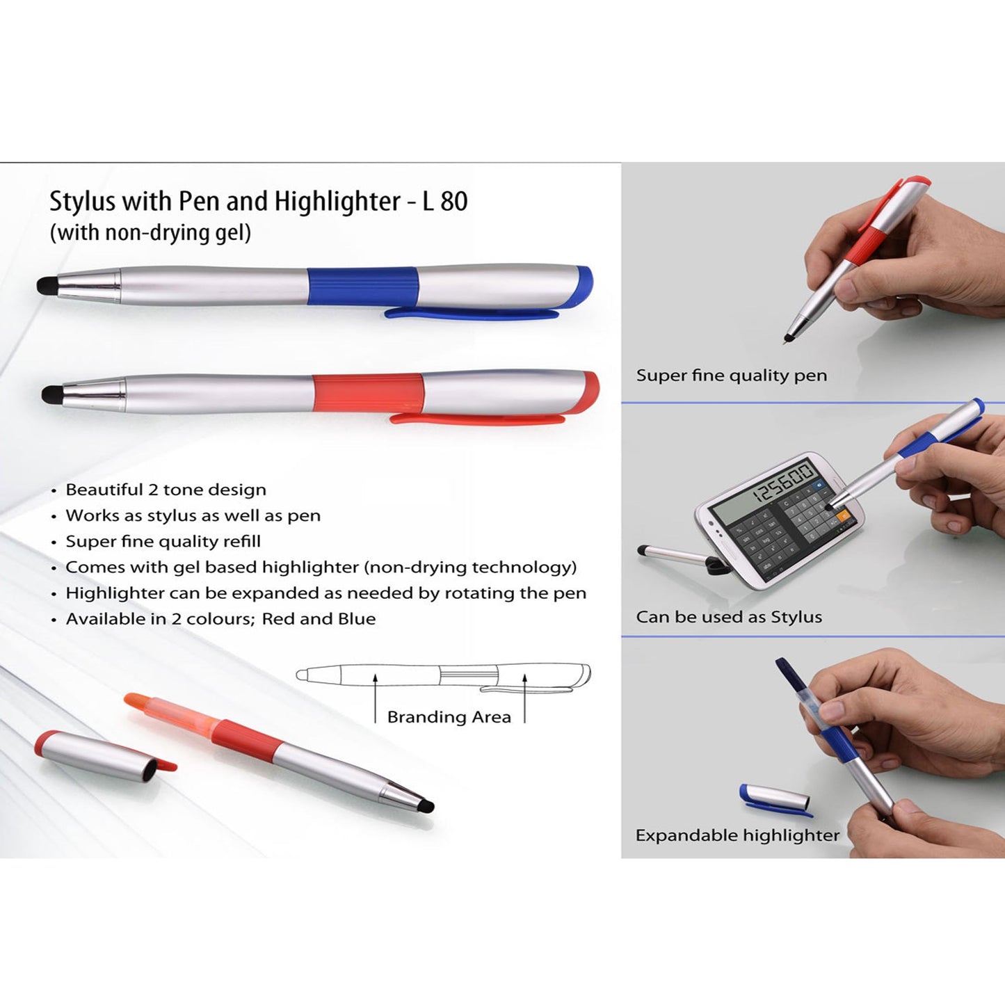 Stylus pen with non-drying Gel highlighter - L 80