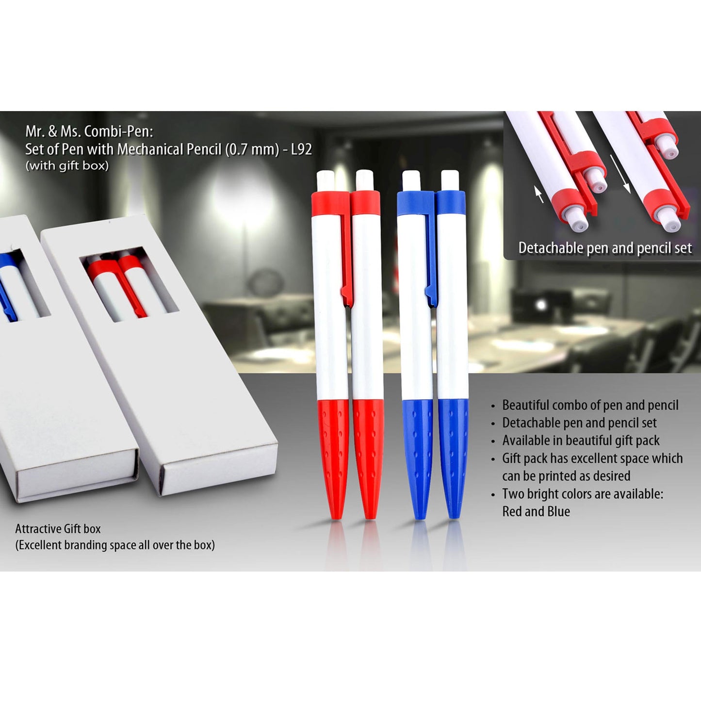 Mr & Ms. Combi-pen: Set of Pen with mechanical pencil (0.7 mm) (with gift box) - L 92