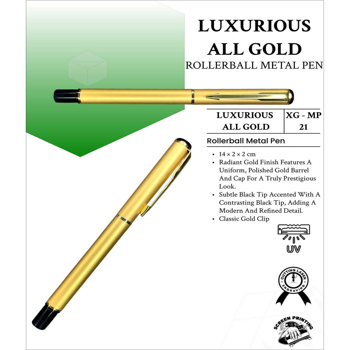 Luxurious All Gold Rollerball Metal Pen - XG - MP21