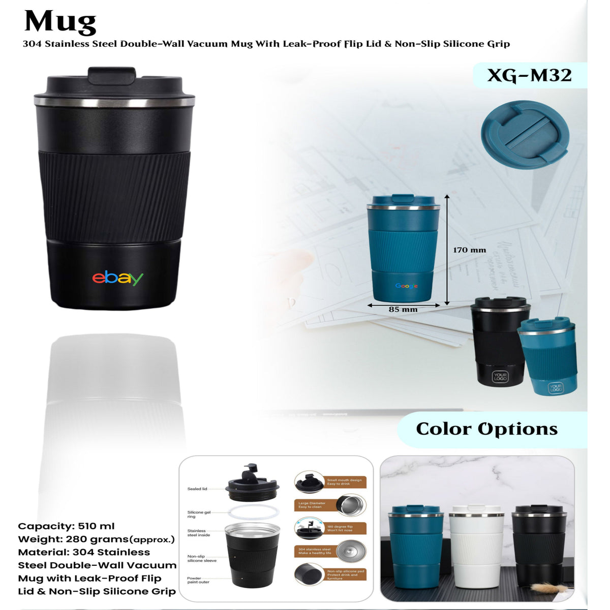 304 Stainless Steel Double Wall Vacuum Mug - XG - M32