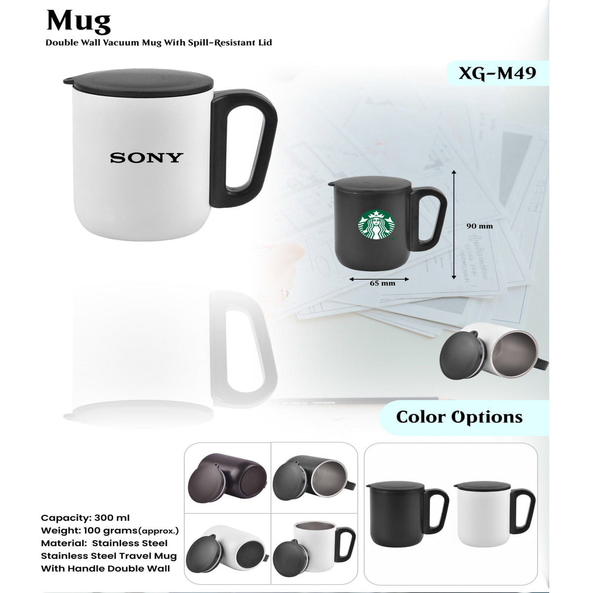 Double Wall Vacuum Mug with Spill-Resistant Lid - XG - M49