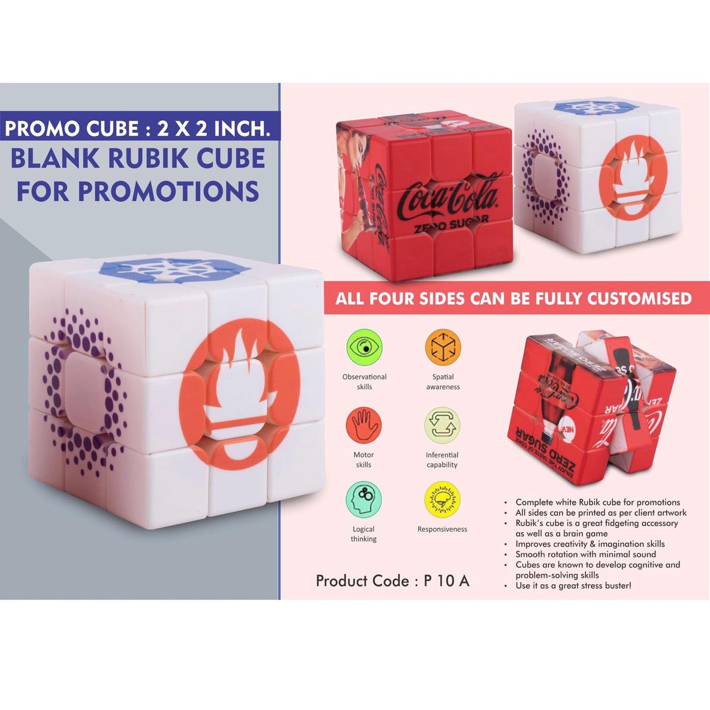 Promo cube: 3 x 3 inch Blank Rubik Cube for promotions - P 10a