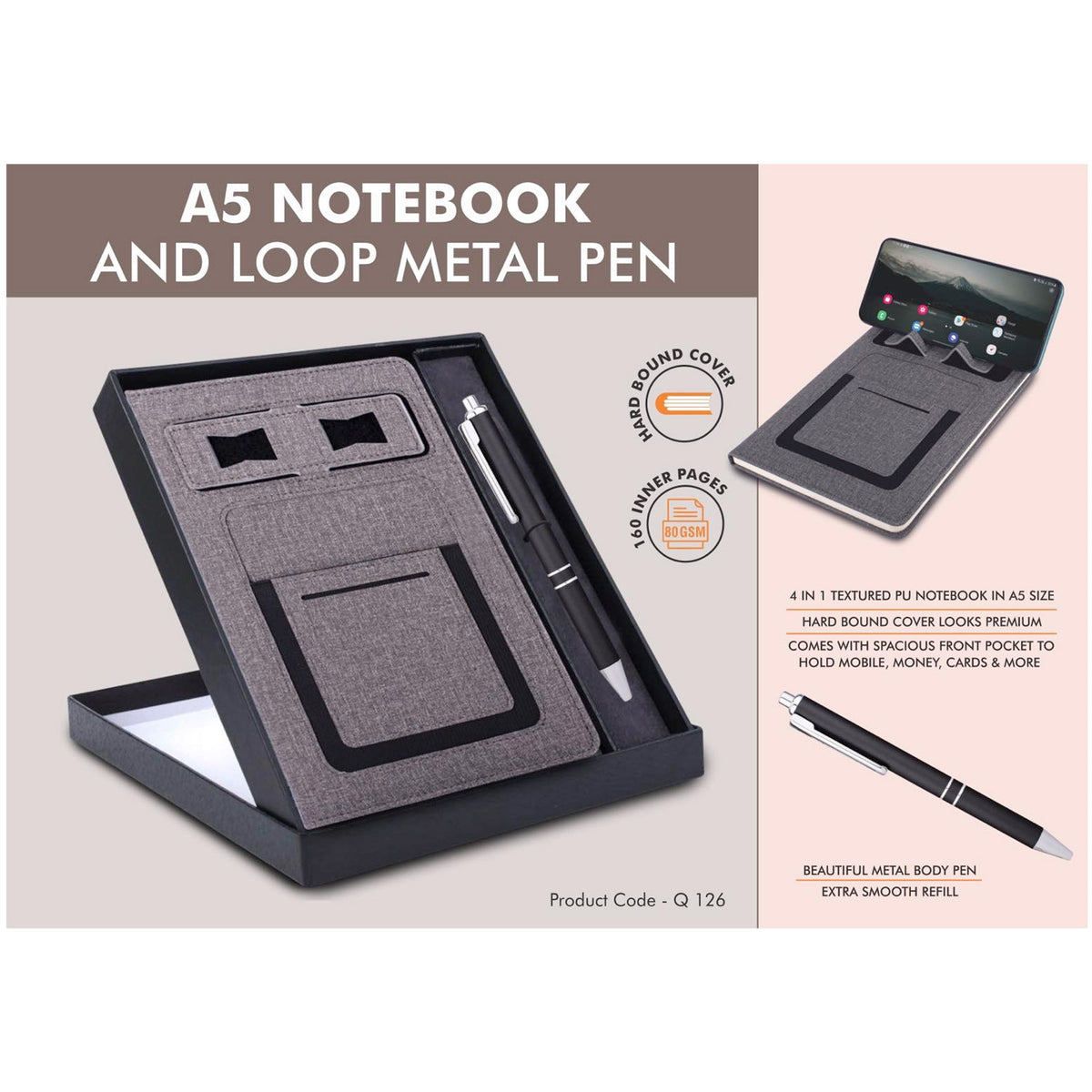 Power Plus - A5 Notebook and Loop Metal Pen - Q 126