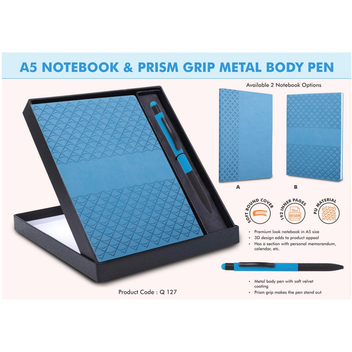Power Plus - A5 Notebook and Prism Grip Metal Pen - Q 127