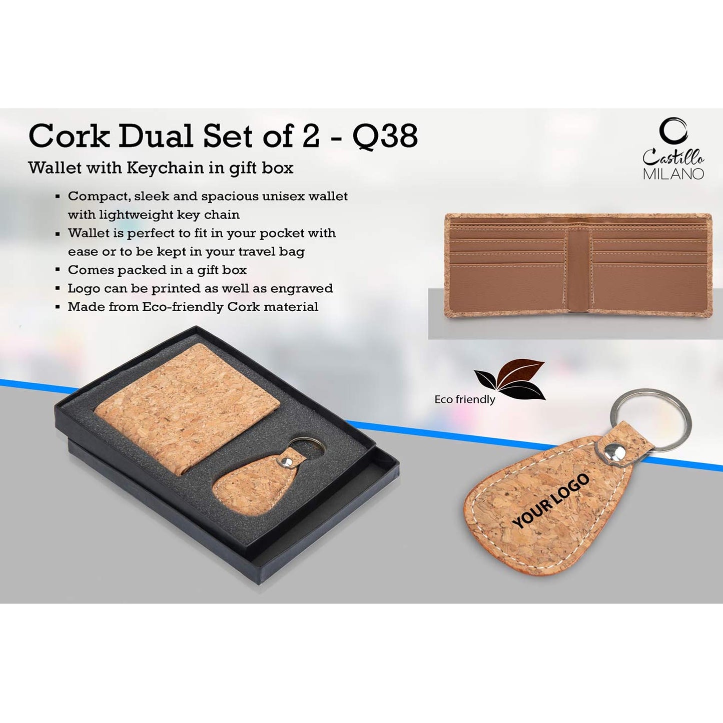 Cork Dual Set: Wallet with Keychain in gift box - Q 38