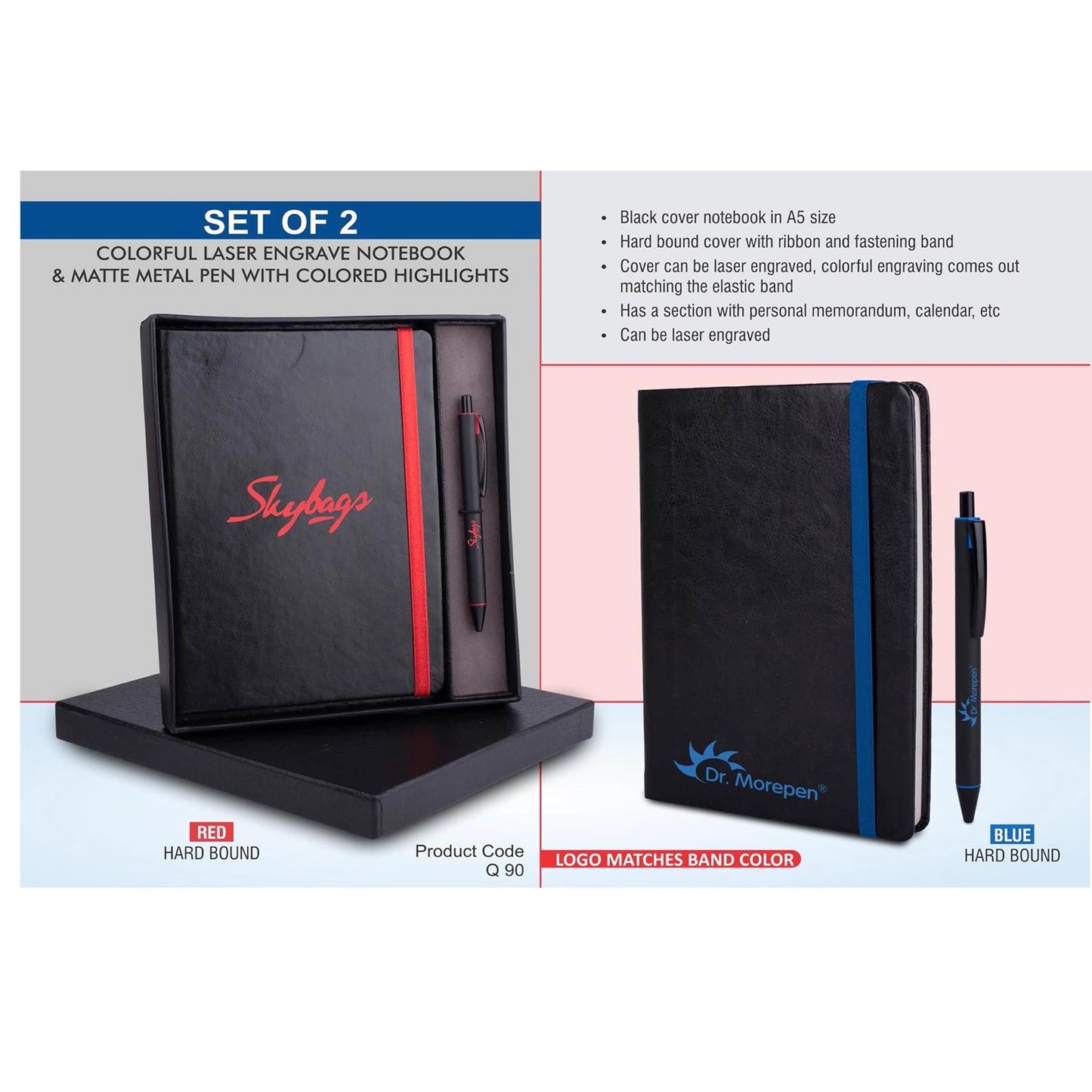 Laser Engrave Color Notebook with Metal Highlight pen Gift set in Premium box - Q 90