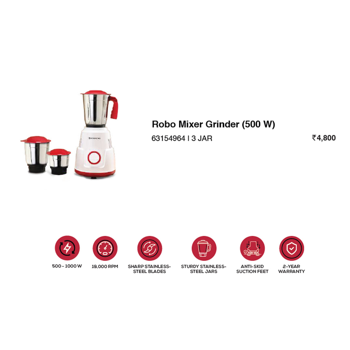 Wonder Chef - Robo Mixer Grinder (500 W)