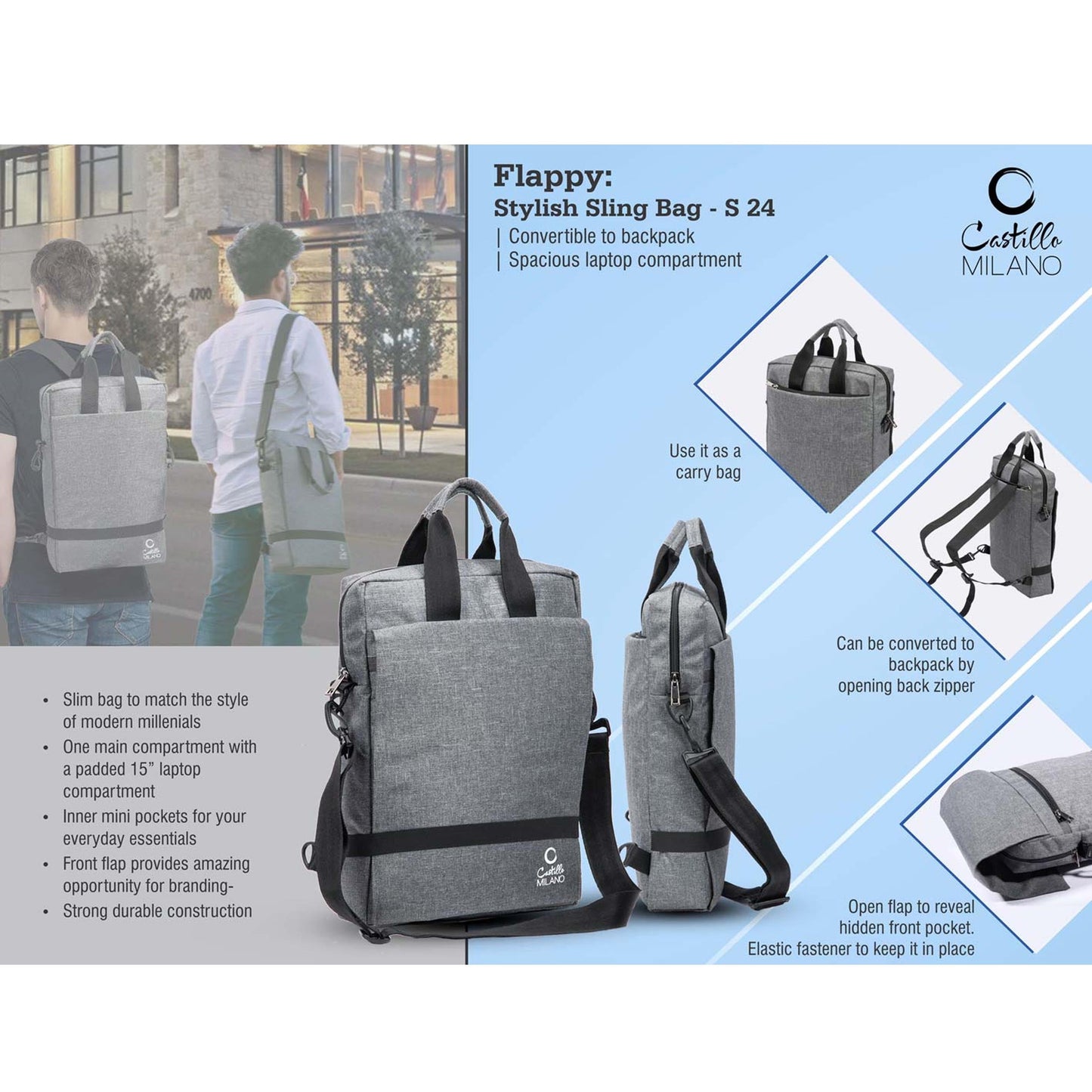 Flappy: Stylish Sling bag | Convertible to backpack | Spacious laptop compartment - S 24