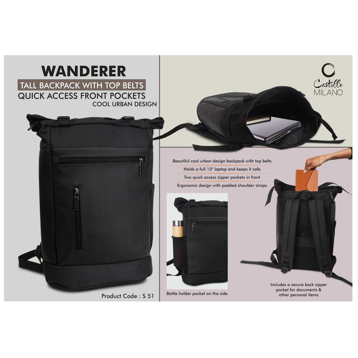 Power Plus - Wanderer Tall Backpack with Top Belts - S 51