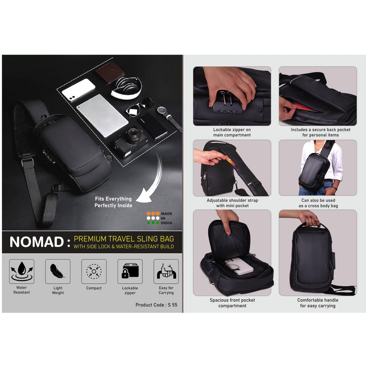 Power Plus - Nomad: Premium Travel Sling Bag - S 55