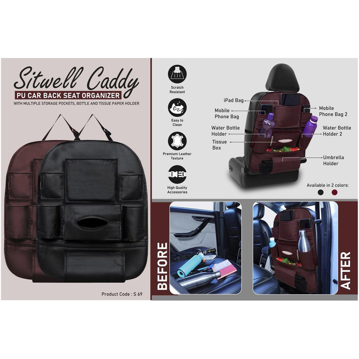 Power Plus - Sitwell Caddy PU Car Back Seat Organizer - S 69