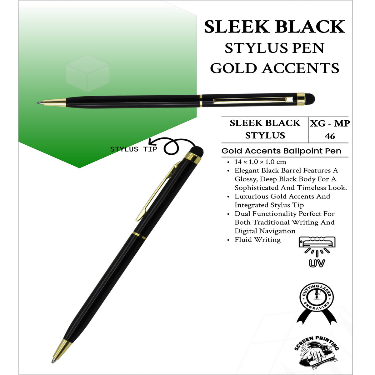 Sleek Black Stylus Pen with Gold Accents - XG - MP46