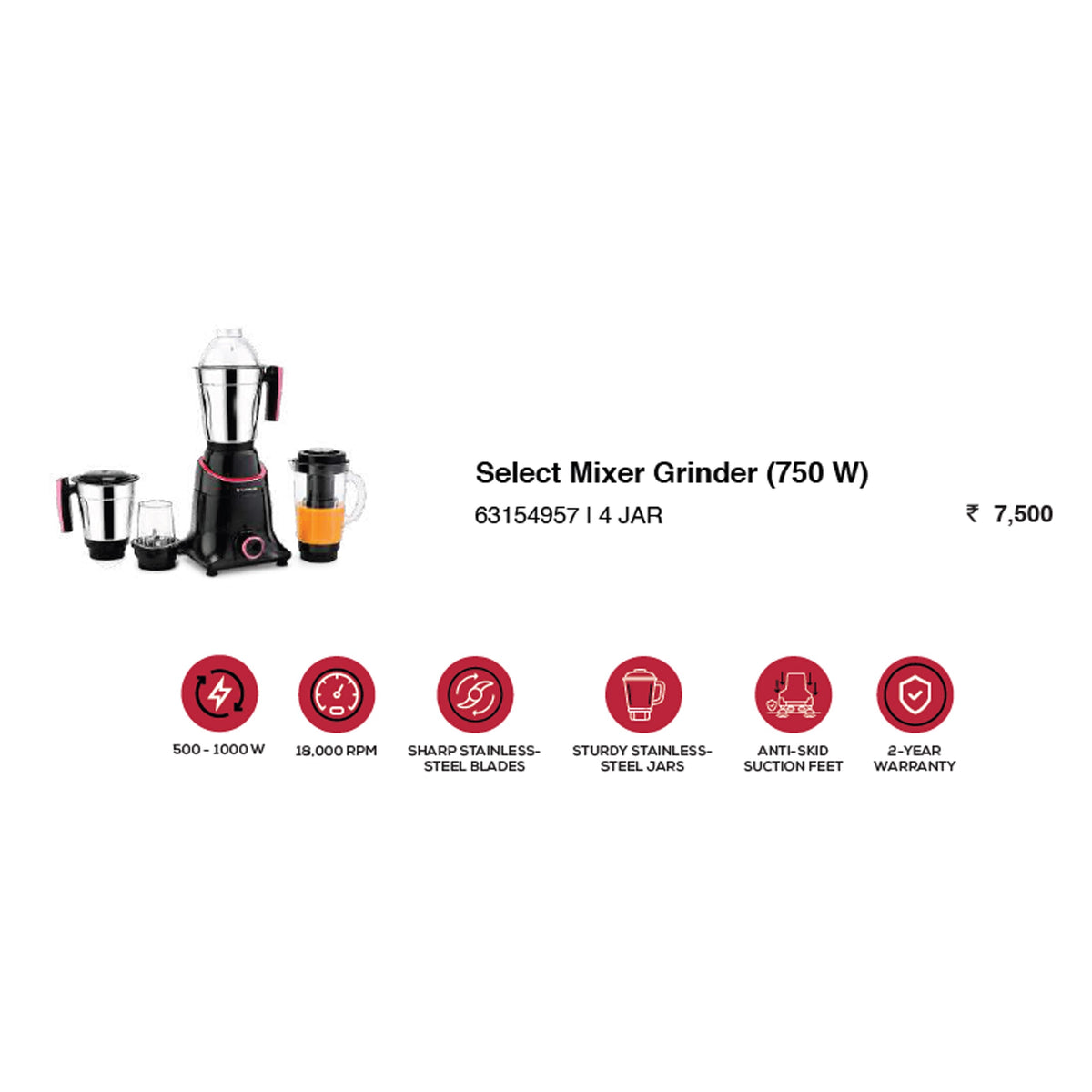 Wonder Chef - Select Mixer Grinder (750 W)