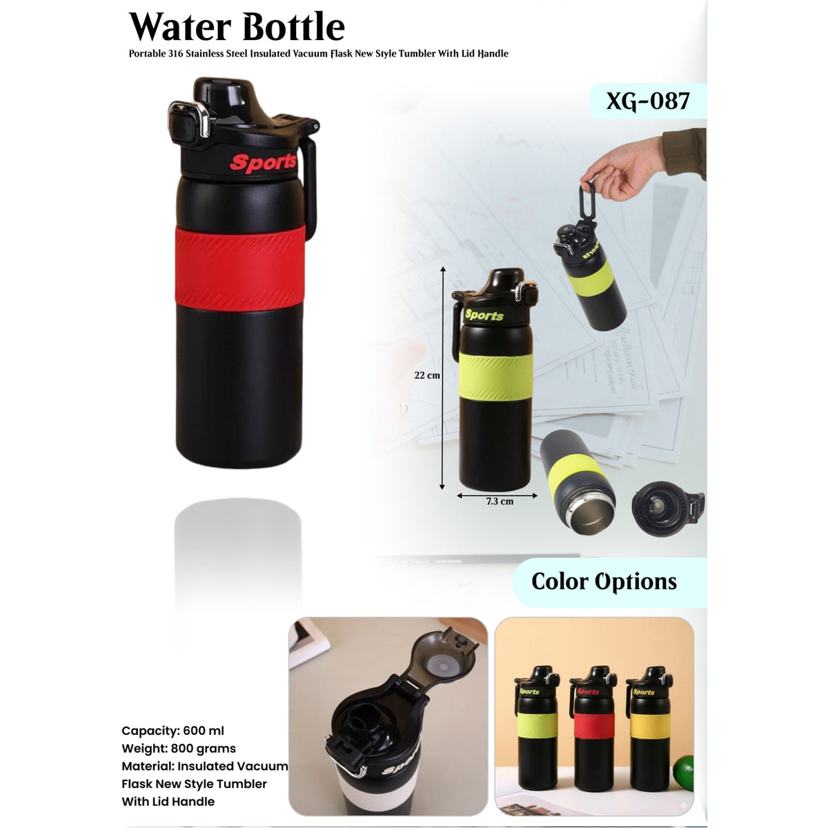Portable 316 Stainless Steel Insulated Tumbler with Lid & Handle - XG - 087