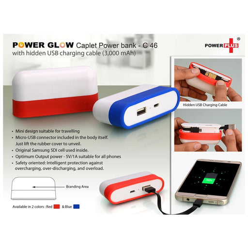 Caplet Power Bank With Hidden Wire 3,000 MAh - C 46