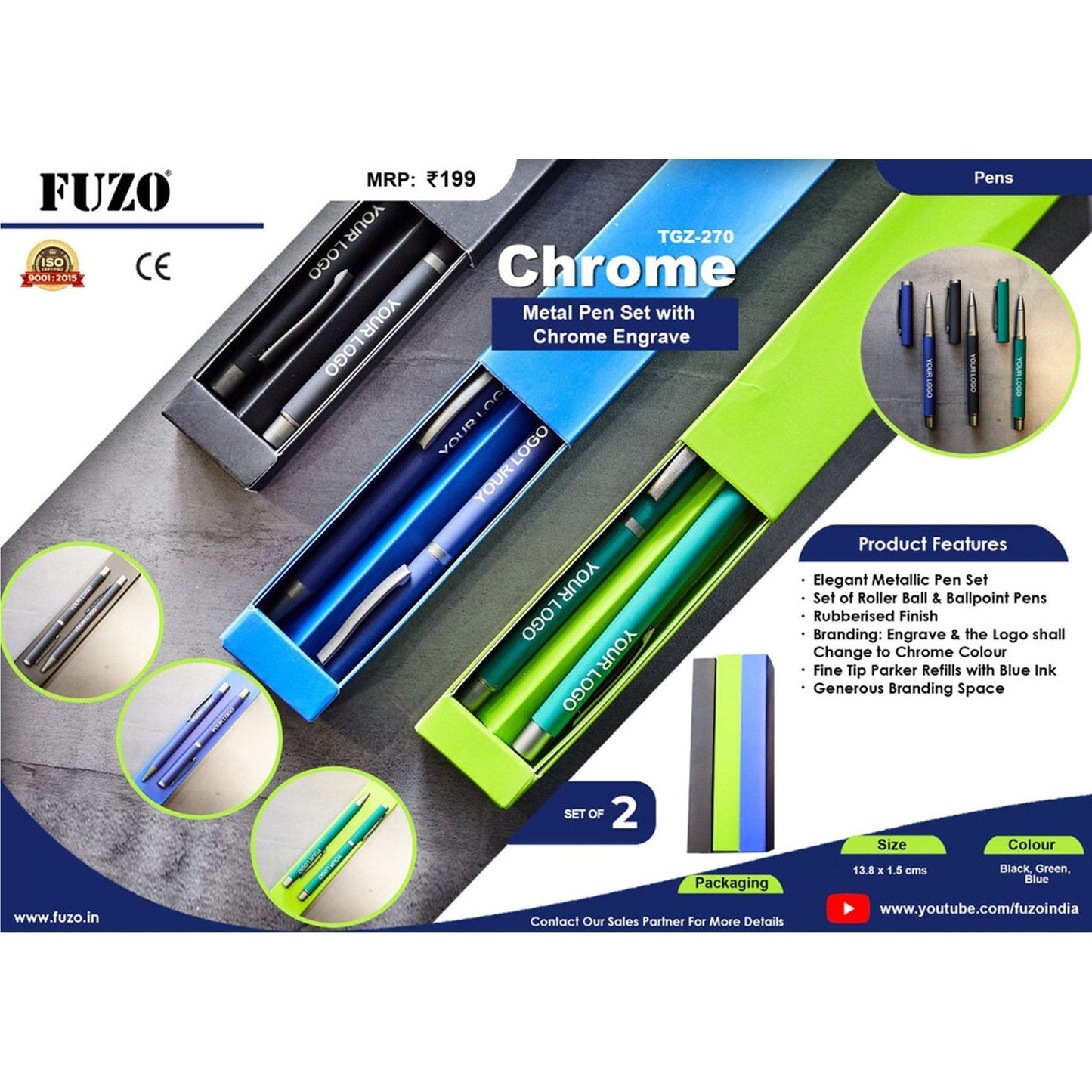 Chrome Metal Pen Set with Chrome Engrave - TGZ-270