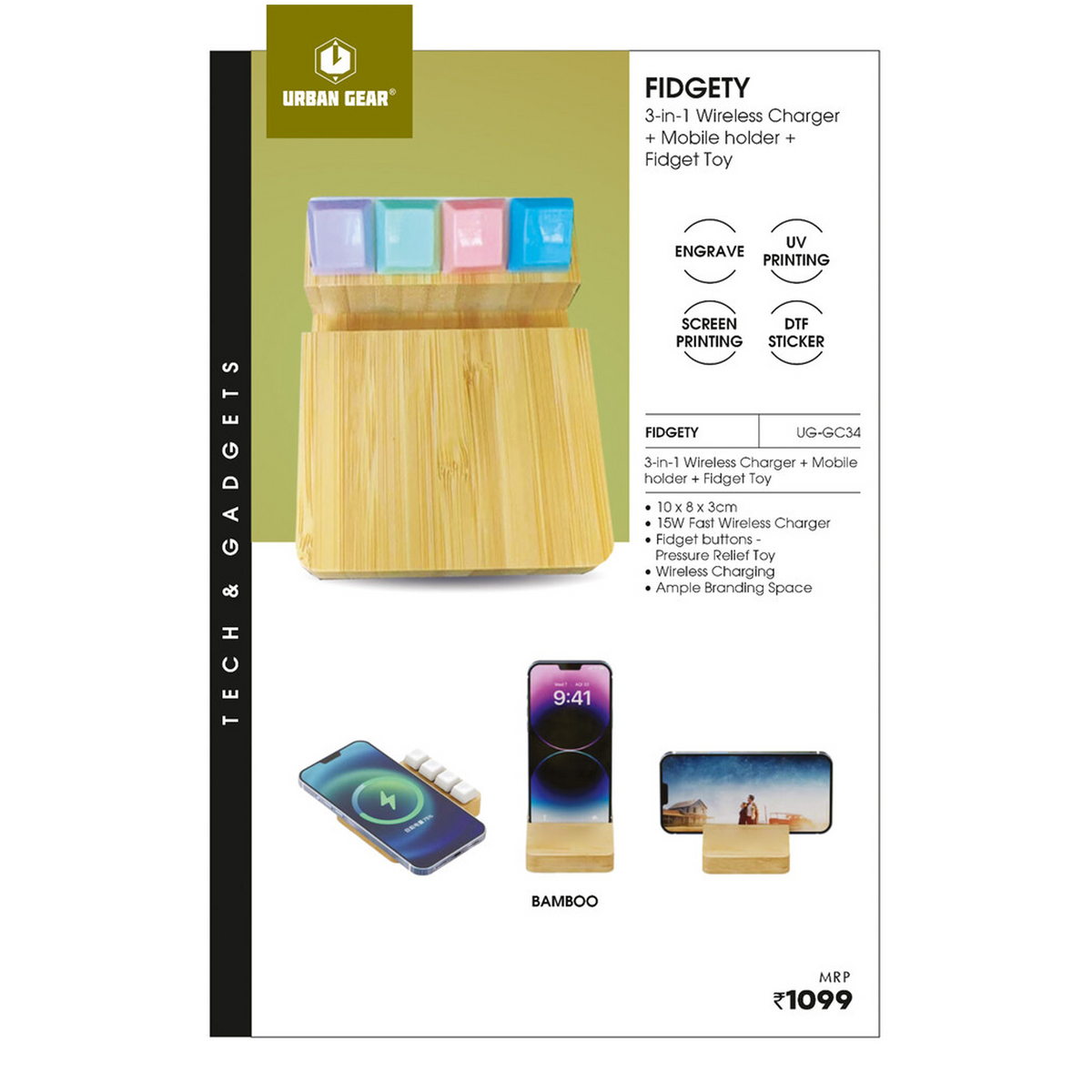 Urban Gear - Fidgety 3-in-1 15W Wireless Charger with Mobile Holder and Fidget Toy UG-GC34