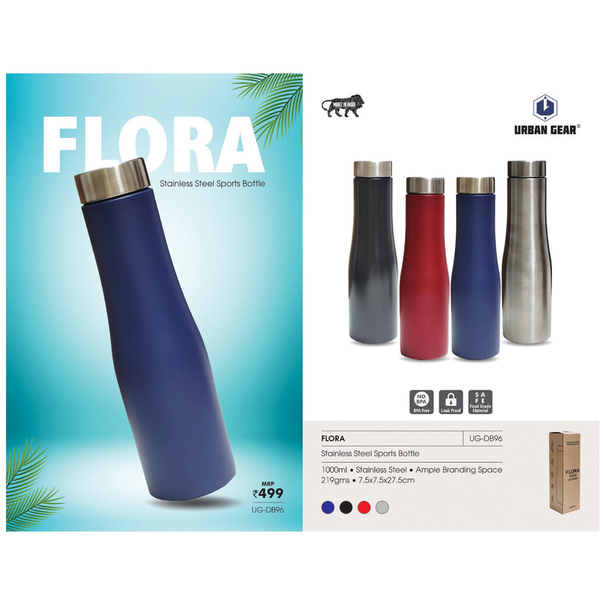 Urban Gear - Flora Stainless Steel Bottle 1000ml UG-DB96