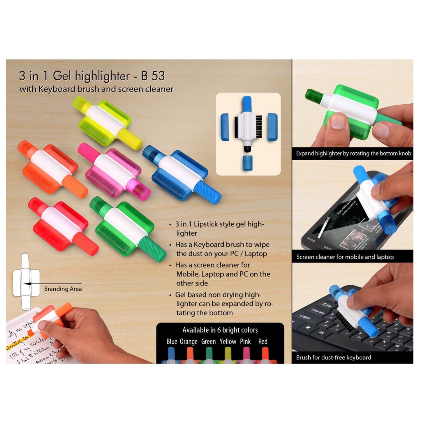 Gel Highlighter with Keyboard Brush and Screen Cleaner - B 53
