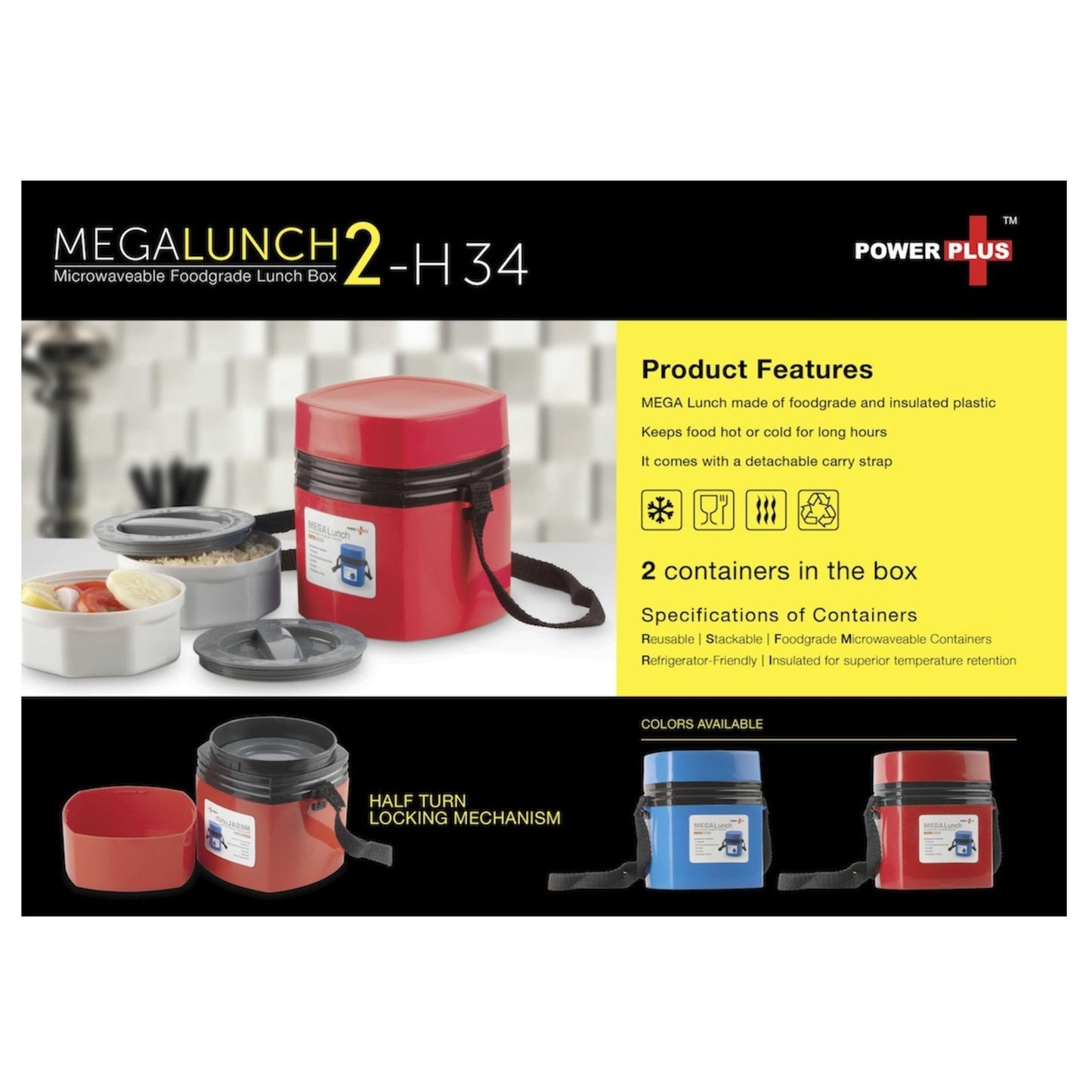 Mega Lunch Box Microwaveable 2 Box - H 34
