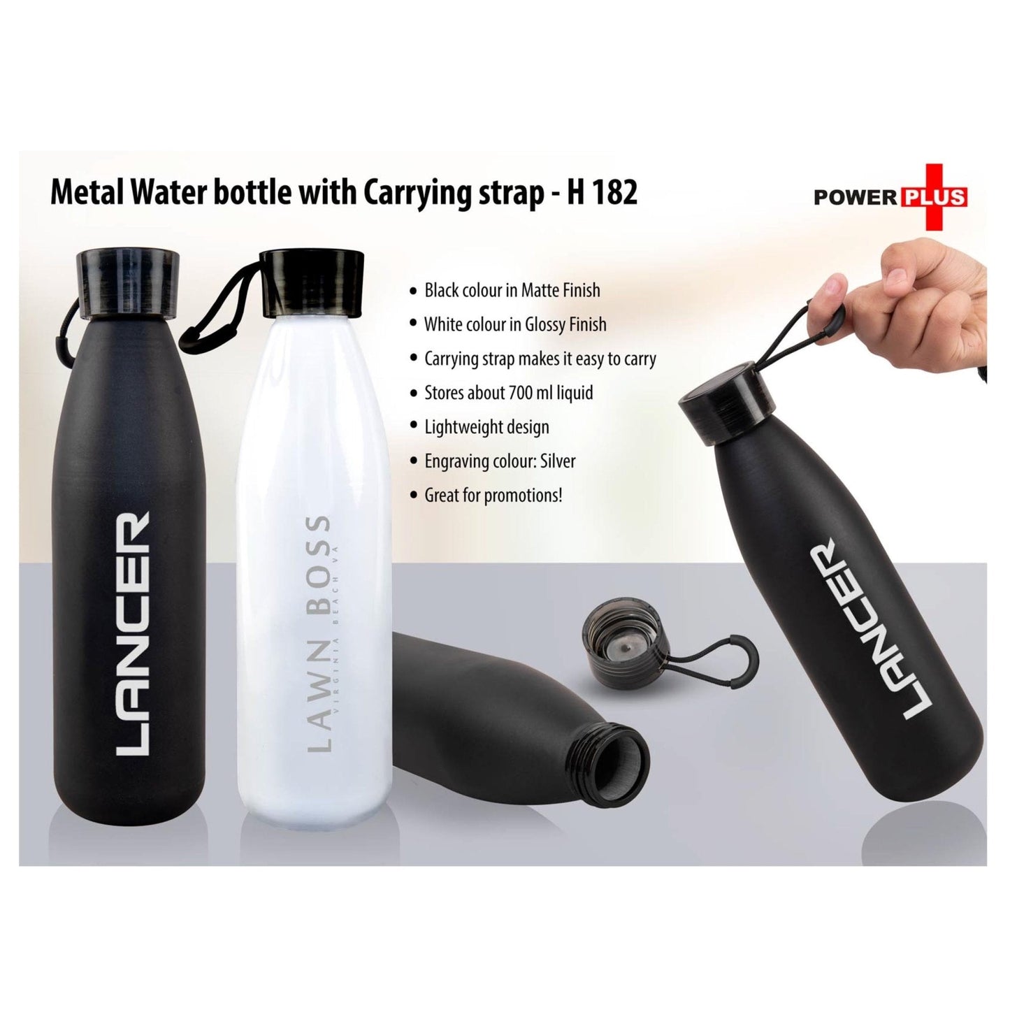 Metal Water Bottle With Carrying Strap - 700 ml - H182