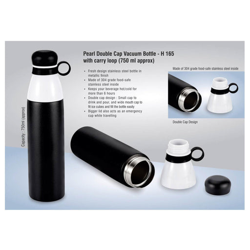 Pearl Double Cap Vacuum Bottle In Metallic Finish With Carry Loop - 750 ml - H 165