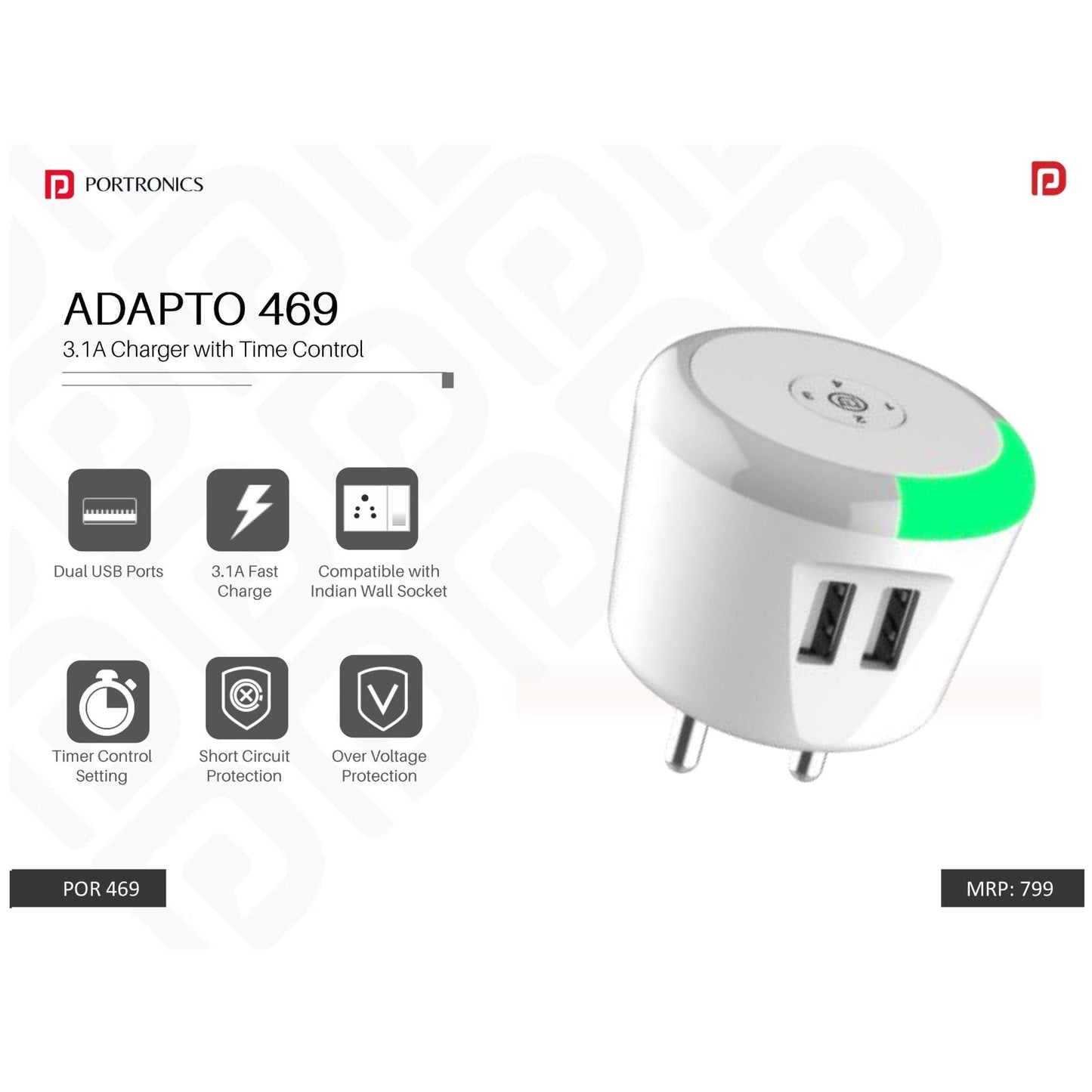 Portronics 3.1A Charger with Time Control - POR 469