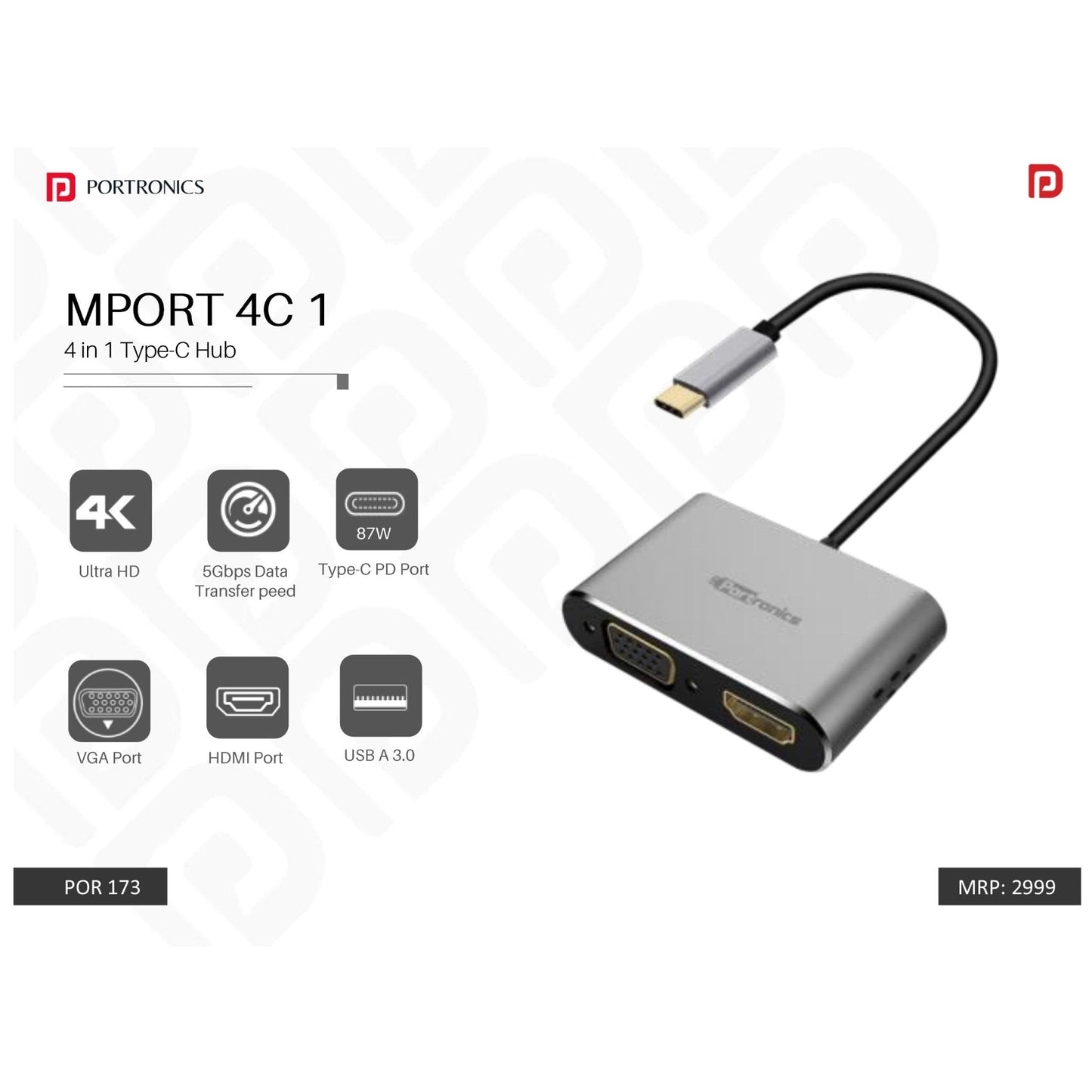 Portronics 4-in-1 Type-C HUB - POR 173