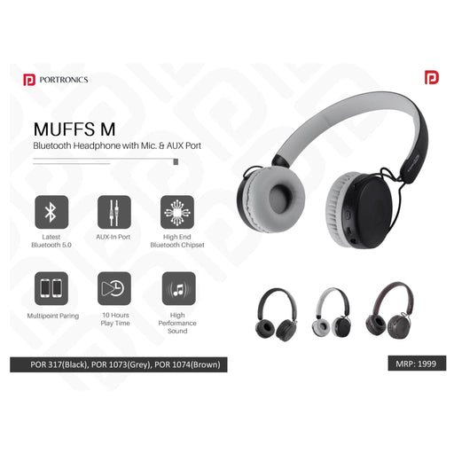 Portronics Bluetooth Headphone with Mic. & AUX Port - POR 317/1073/1074