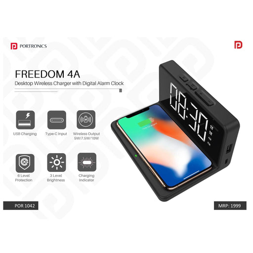 Portronics Desktop Wireless Charger with Digital Alarm Clock - POR 1042