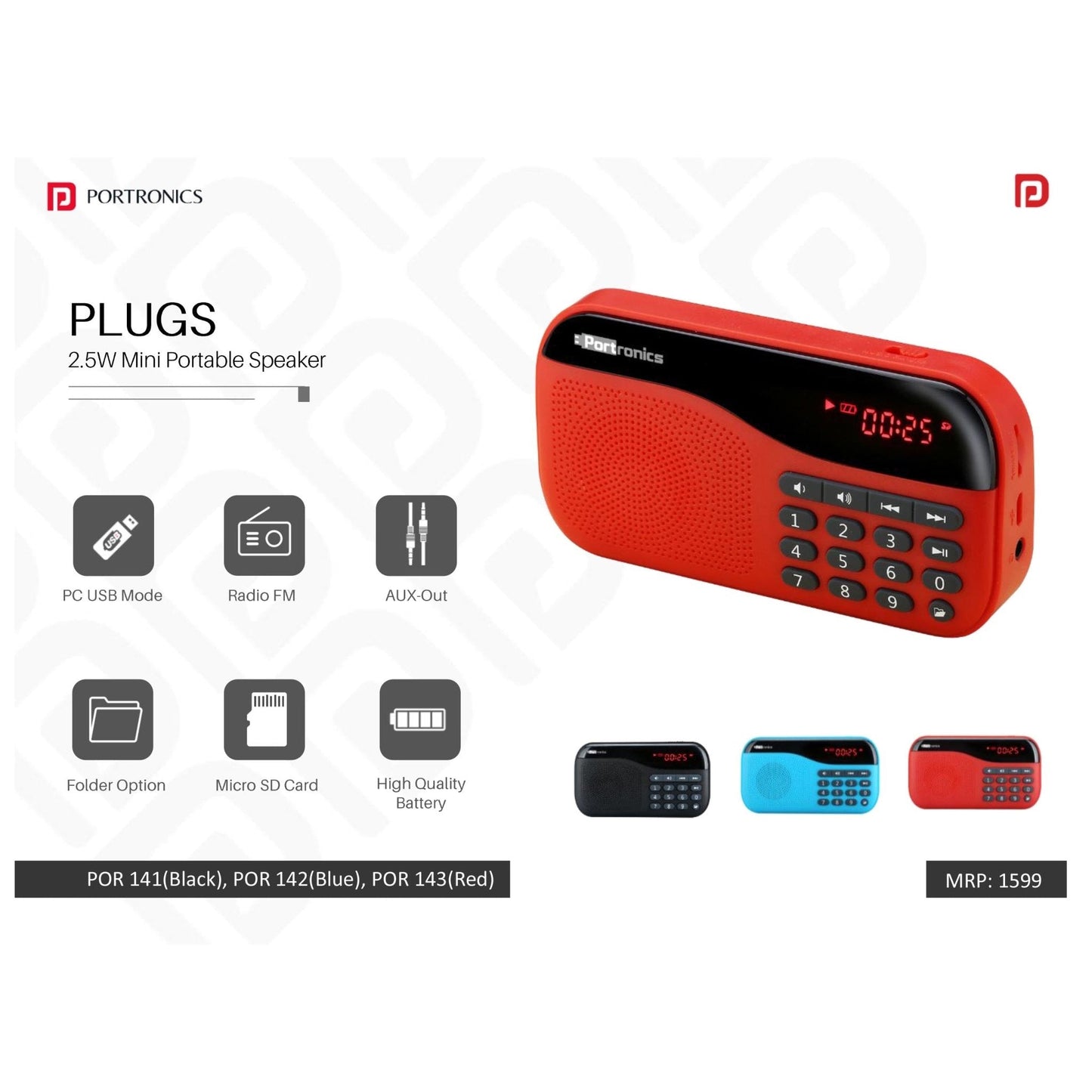 Portronics Mini Portable Speaker with FM - POR 141/142/143