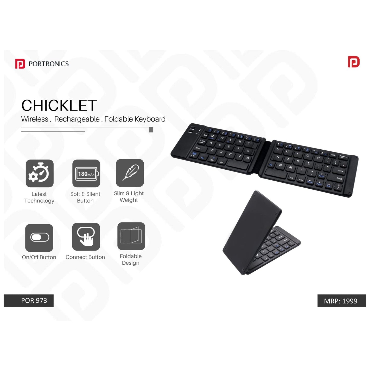Portronics Wireless Rechargeable Foldable Keyboard - POR 973