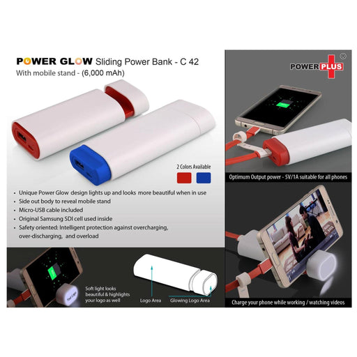 Power Glow Sliding Power Bank With Mobile Stand (6,000 MAh) - C 42