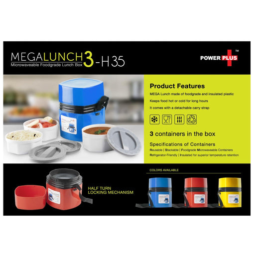 Power Plus Mega Lunch Box Microwaveable 3 Box - H 35