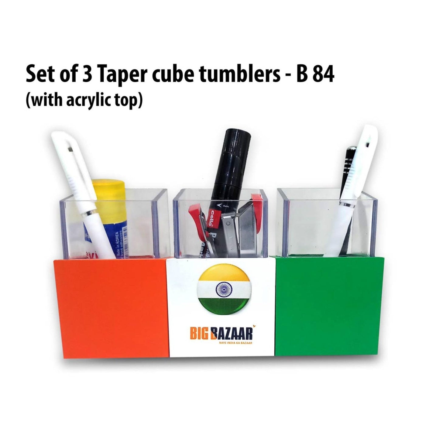 Set Of 3 Taper Cube Tumblers With Acrylic Top - B 84