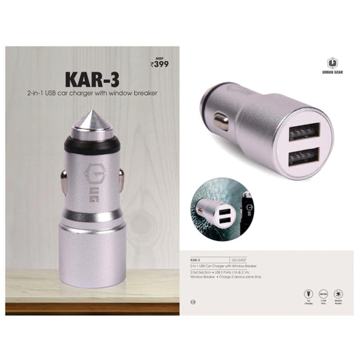 2 in 1 USB Car Charger With Window Breaker - UG-GA07