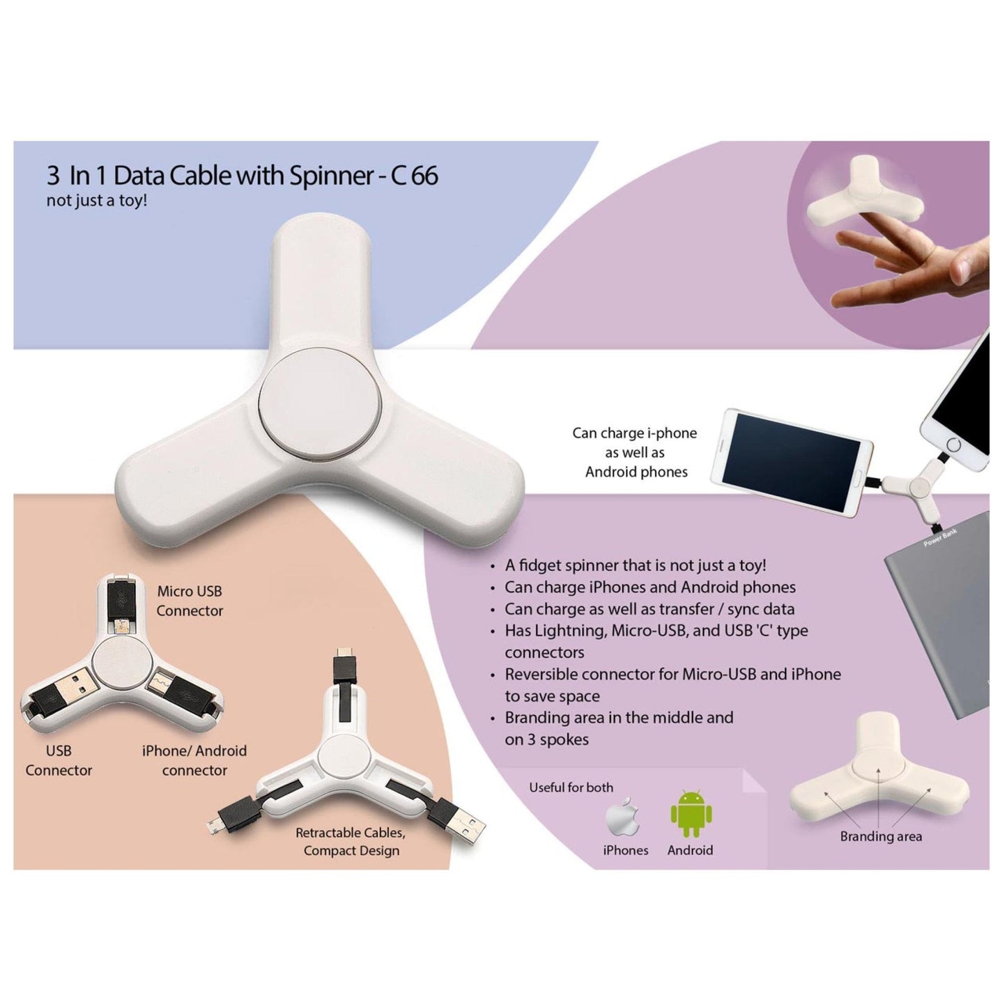 3 In 1 Data Cable With Spinner - C 66