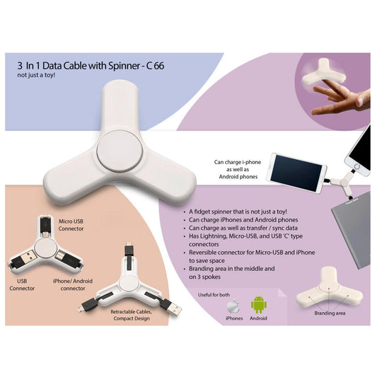 3 In 1 Data Cable With Spinner - C 66