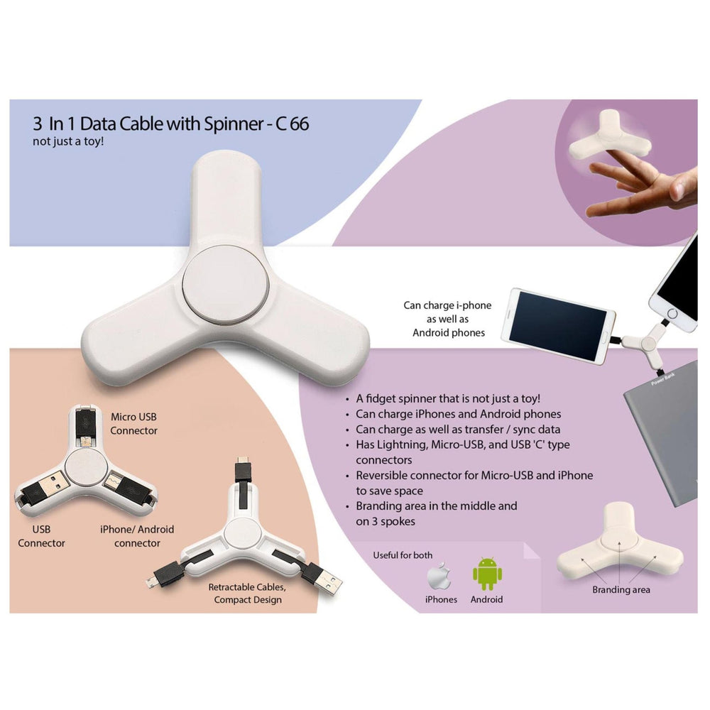 3 In 1 Data Cable With Spinner - C 66