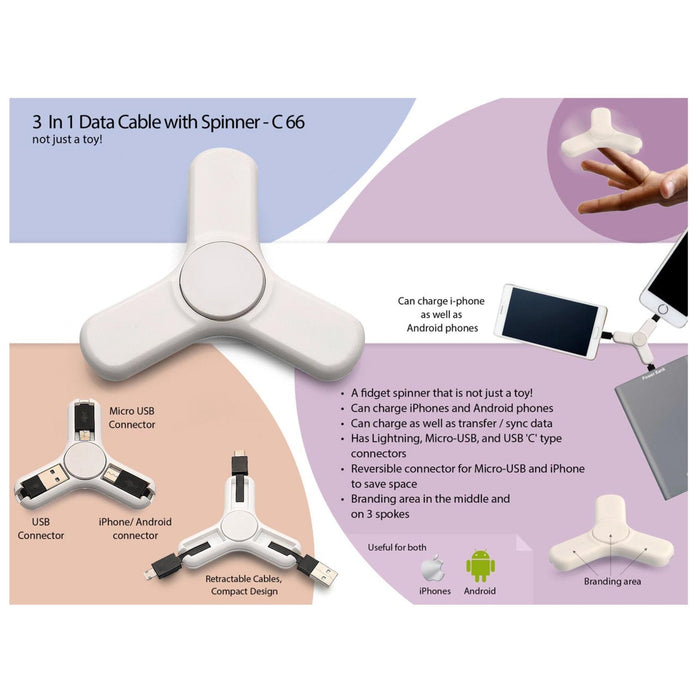 3 In 1 Data Cable With Spinner - C 66
