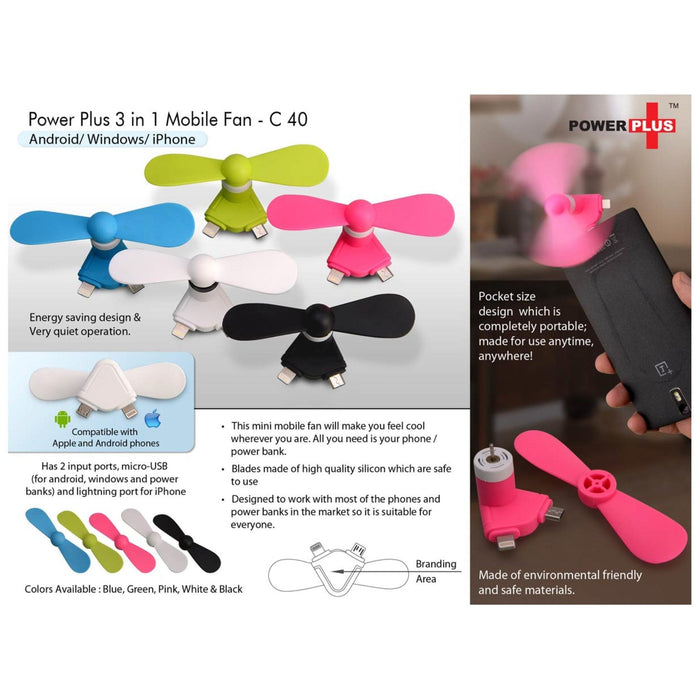 3 In 1 Mobile Fan: Android/ Windows/ IOS - C 40