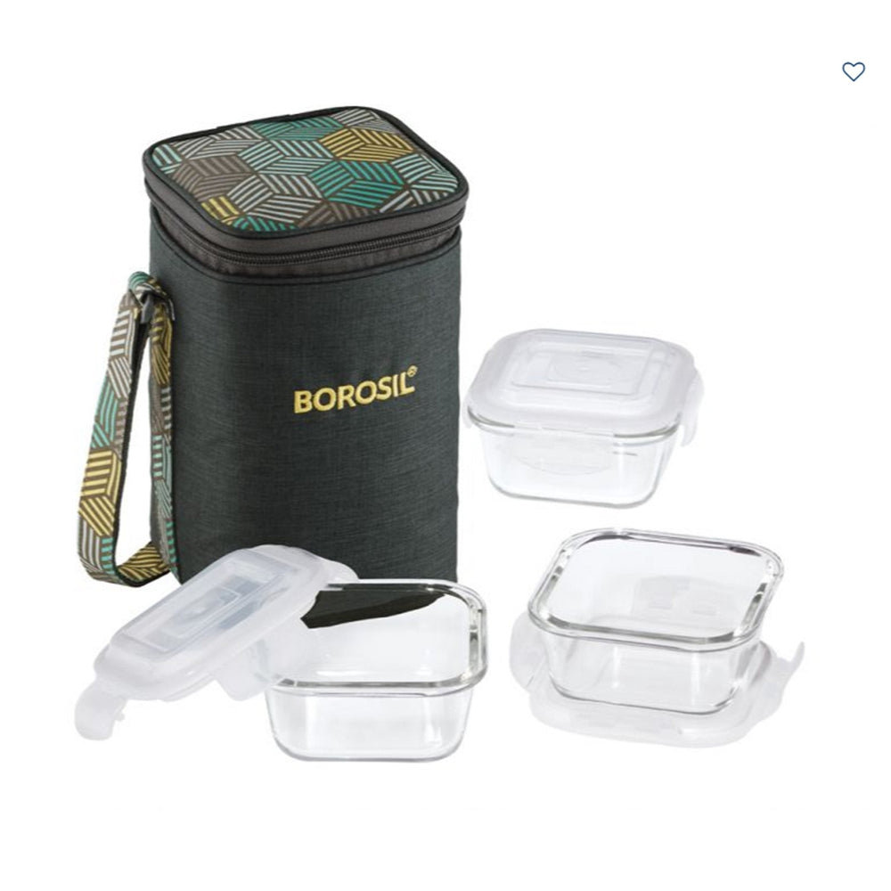 3 Square Microwavable Glass Lunch Box (Foodluck Olive) - ICYCSOSS320