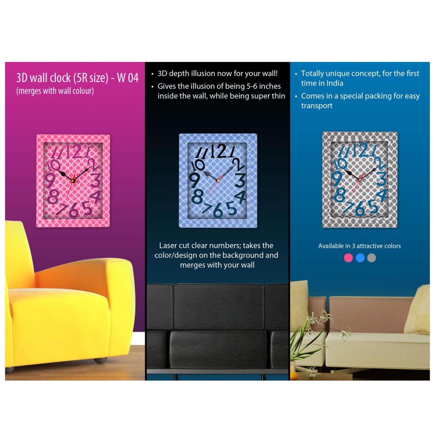 3D Wall clock(5R size) - W 04 (merges with wall color)