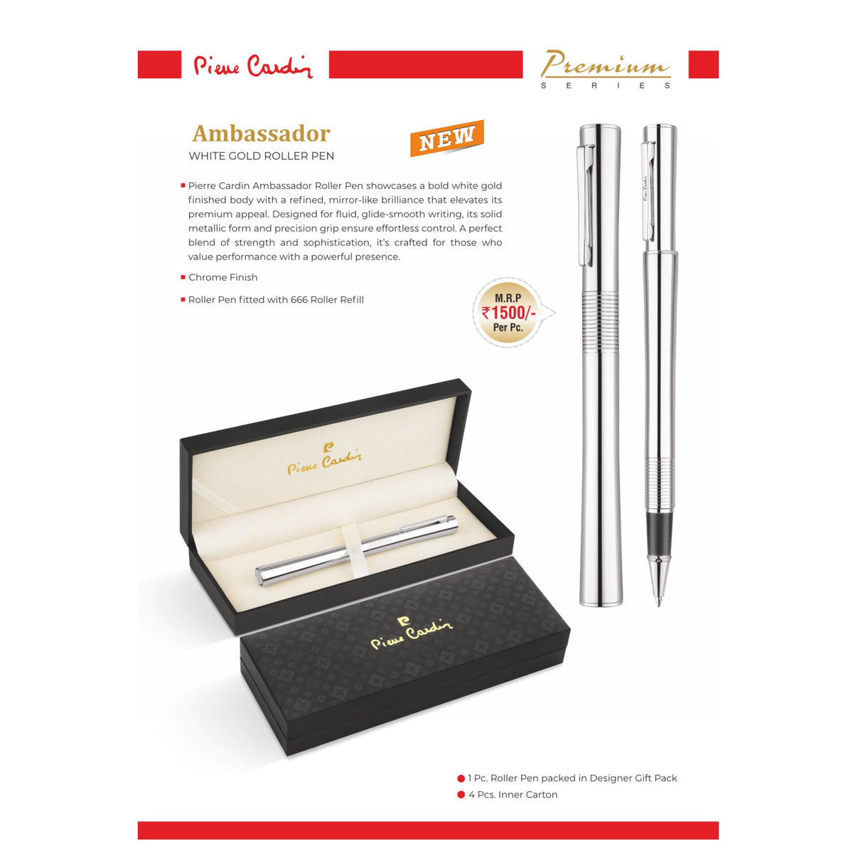 Pierre Cardin - Ambassador White Gold Roller Pen