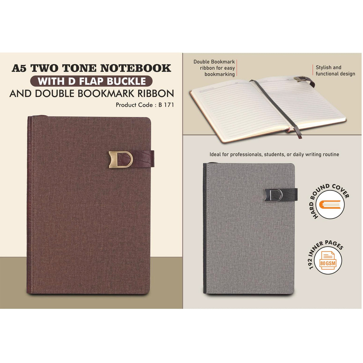 Power Plus - A5 Two Tone Notebook with D Flap Buckle - B 171
